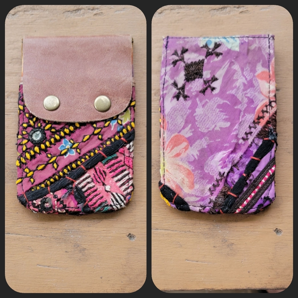 🪬🍄 Free People Boho Embroidered Repurposed vtg banjara hippie Wallet card case